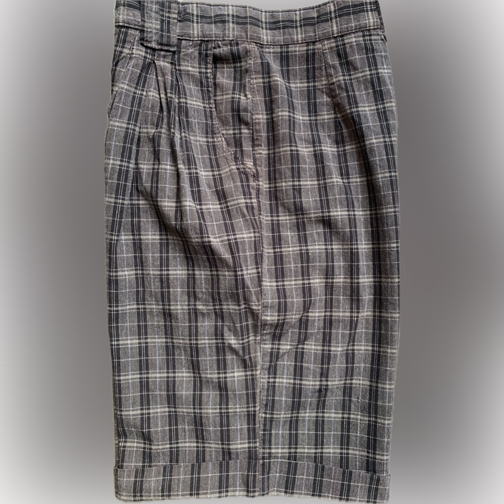 80s plaid pleated  cotton black & gray bermuda shorts vintage size 4, see pic